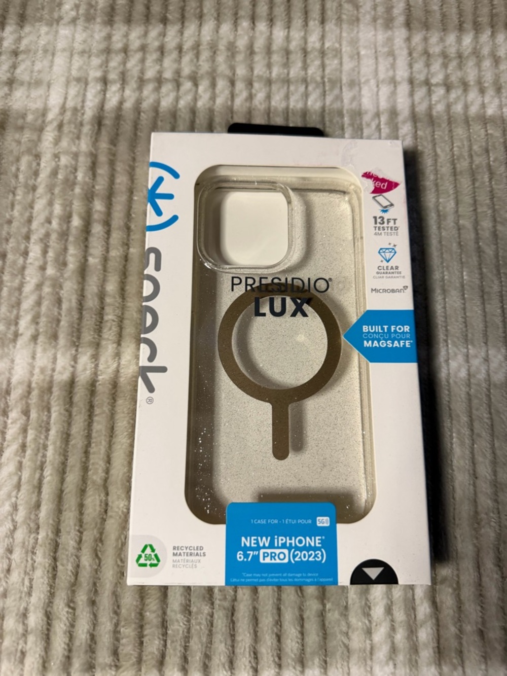 speck Presidio LUX Clear Glitter Case with Gold MagSafe Ring